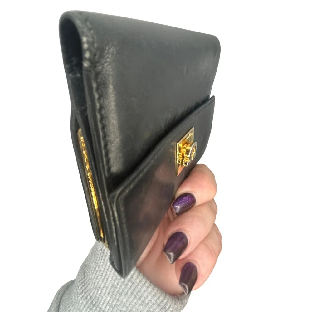 Salvatore Ferragamo‎ Black Leather Gancini Lock Tri Fold Wallet#118